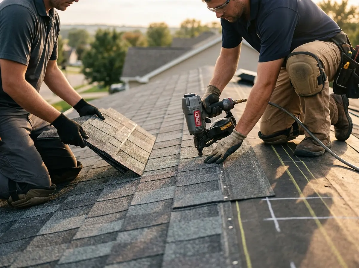 Professional roofer working on a residential roof in Southlake